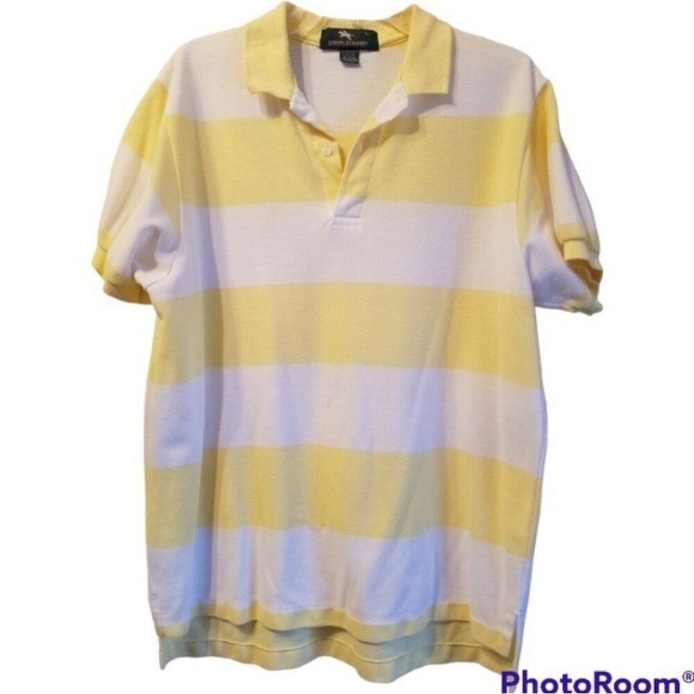 Steeplechase Men's Polo Shirt Soft Yellow and White Strips Size Large